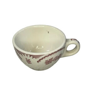 Vintage Walker China Red Floral Pattern Tea Cup, Vitrified Bedford Ohio 1-38